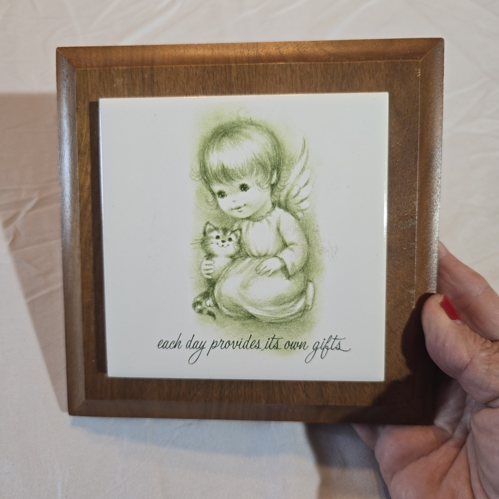 Vintage Angel & Kitten Plaque – Rust Craft Greetings, Inc.‎ – "Each Day Provides